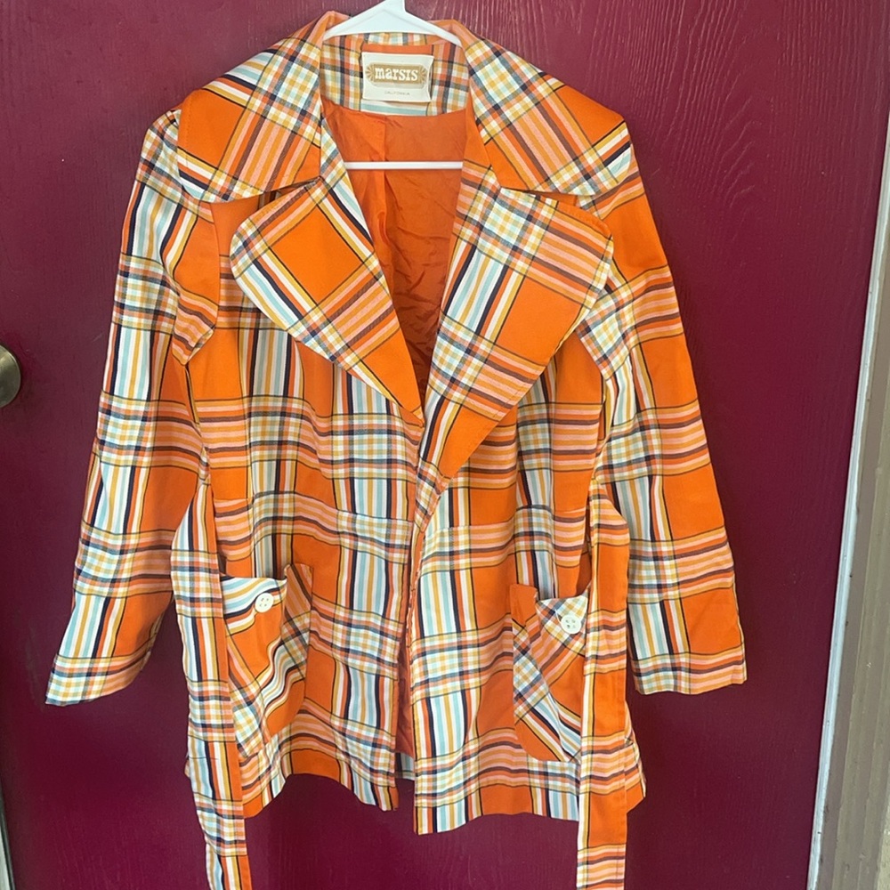 MARSIS California vintage 60’s orange blue plaid blazer jacket oversized collar - Picture 8 of 12